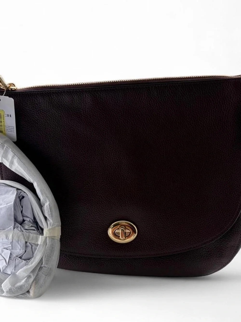 Coach Pebbled Leather Hobo in Burgundy with Gold Hardware
